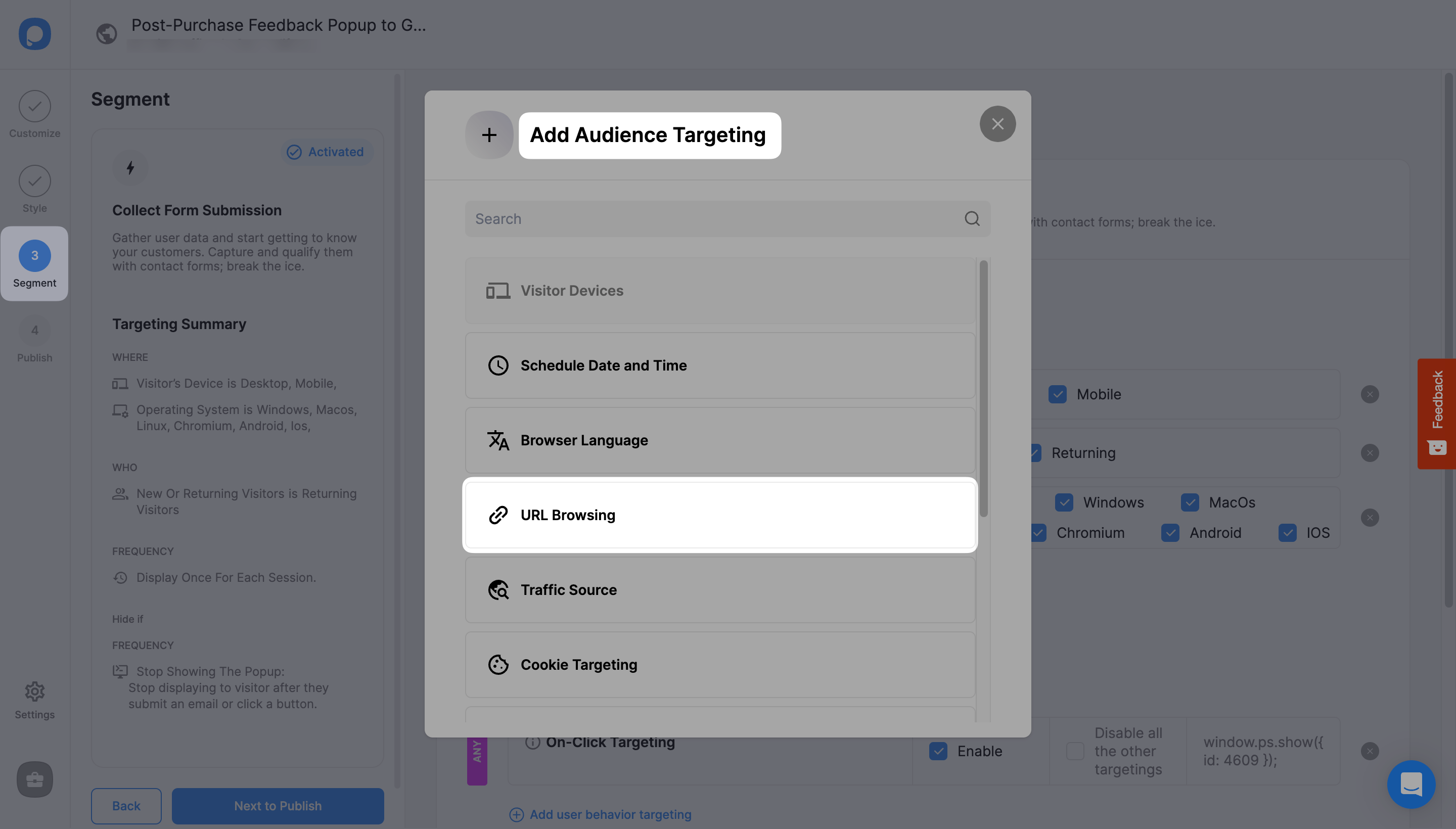 creating a feedback popup