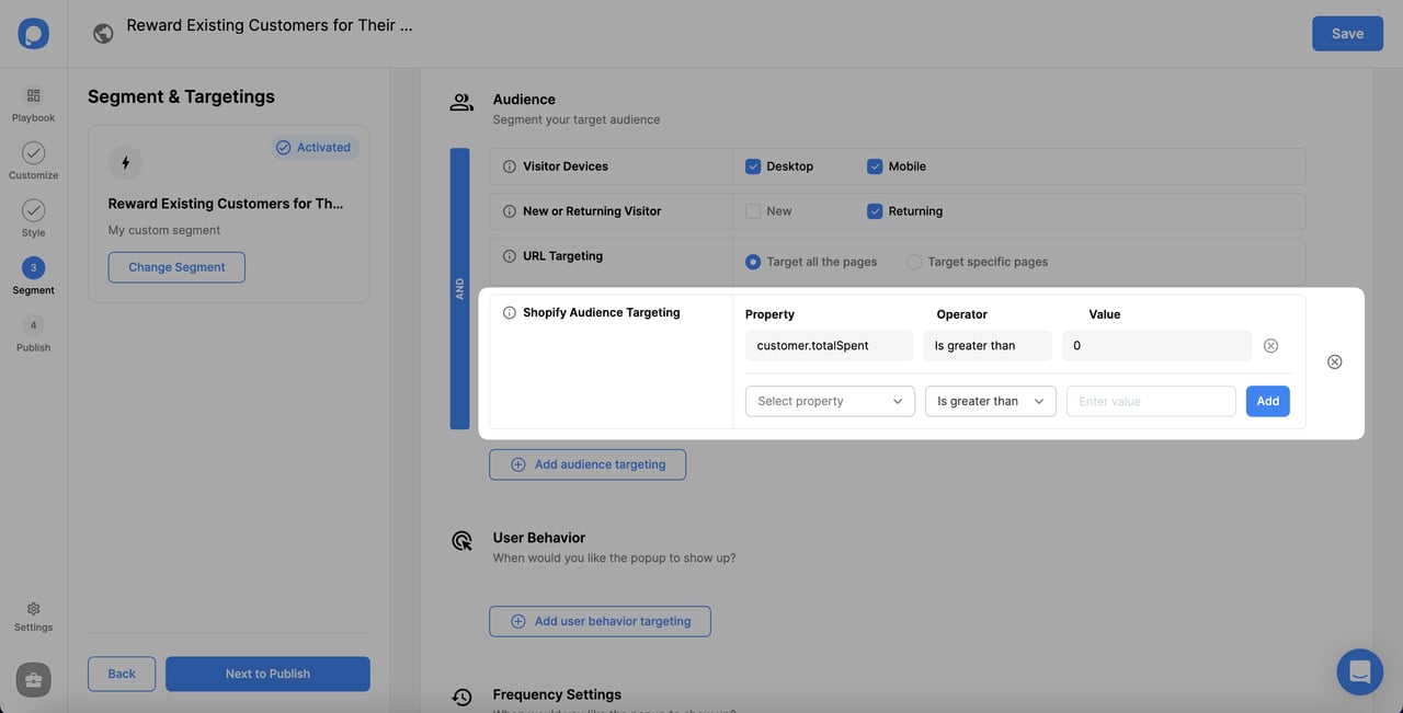 customer total spent arrangement for shopify reward campaign