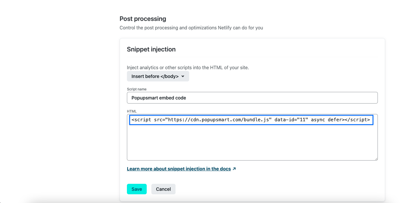 Adding Embed Code to Netlify