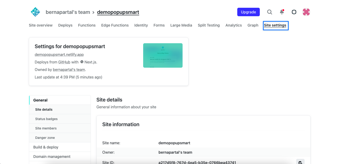 Netlify Site Settings