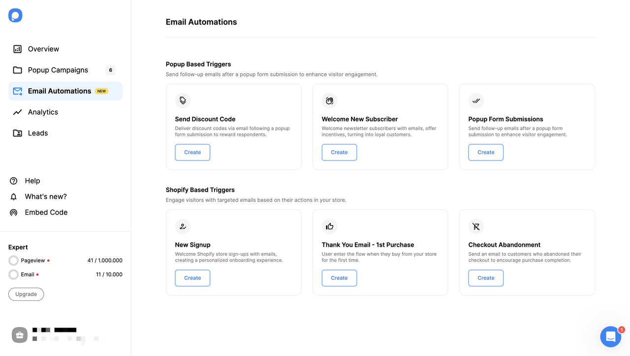 the campaign types to create on email automation tab