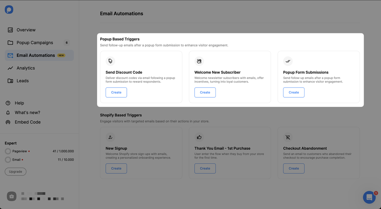 selecting a trigger between Popupsmart's popup-based email automation triggers