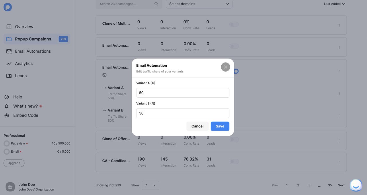 traffic share options