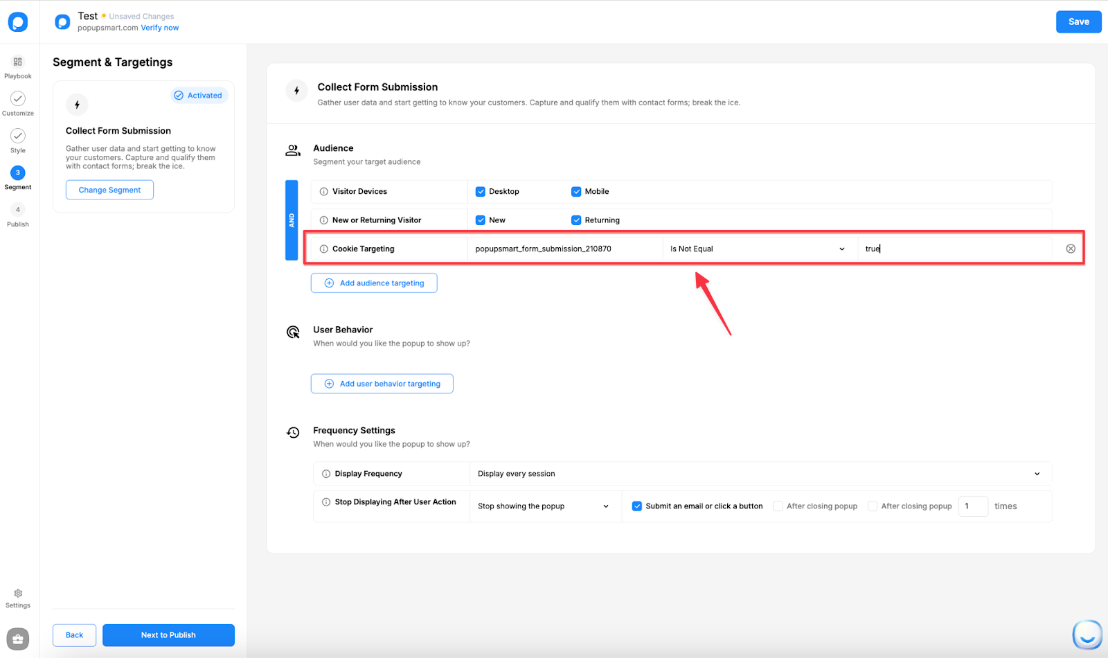 setting a cookie targeting with campaign id