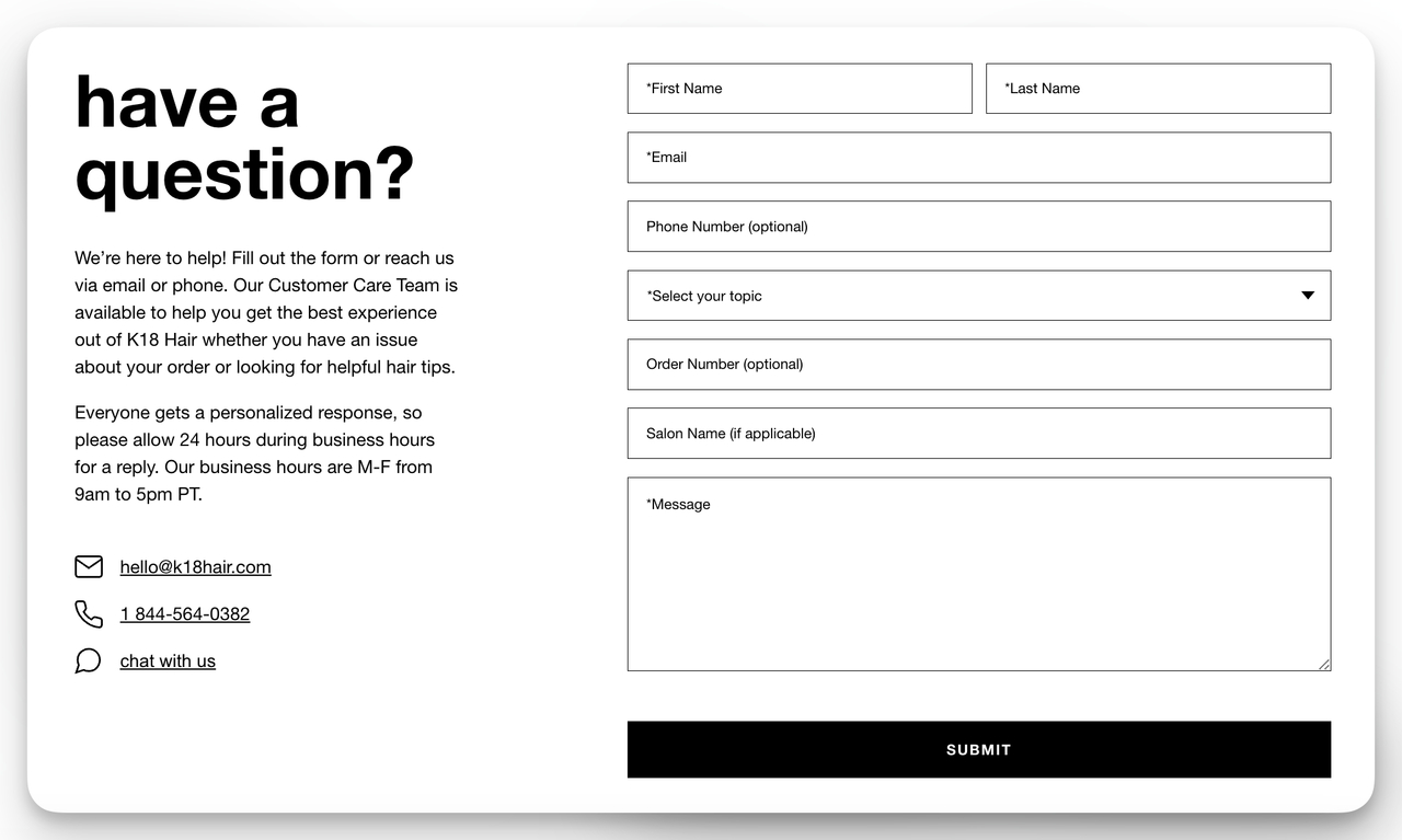 K18 Contact Form Example