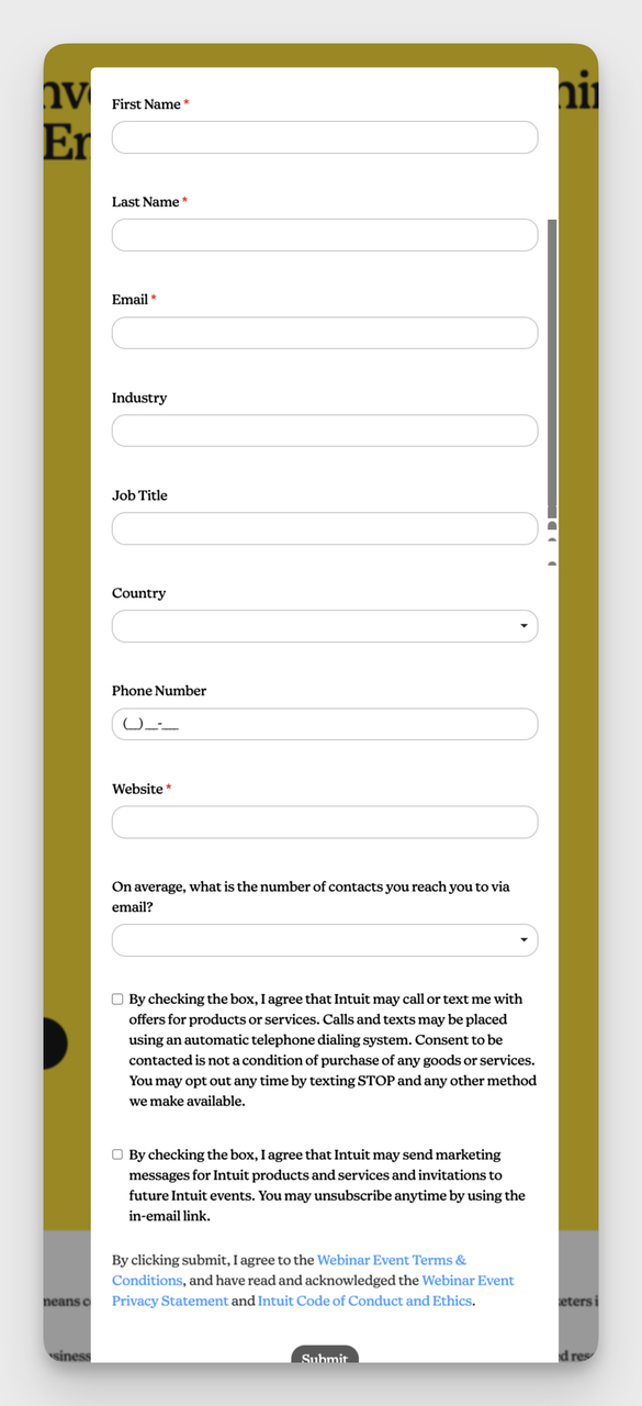 example of an event contact form example from Mailchimp