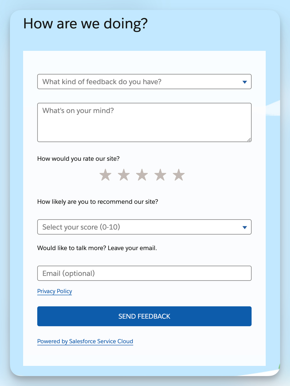 feedback contact form example from Salesforce