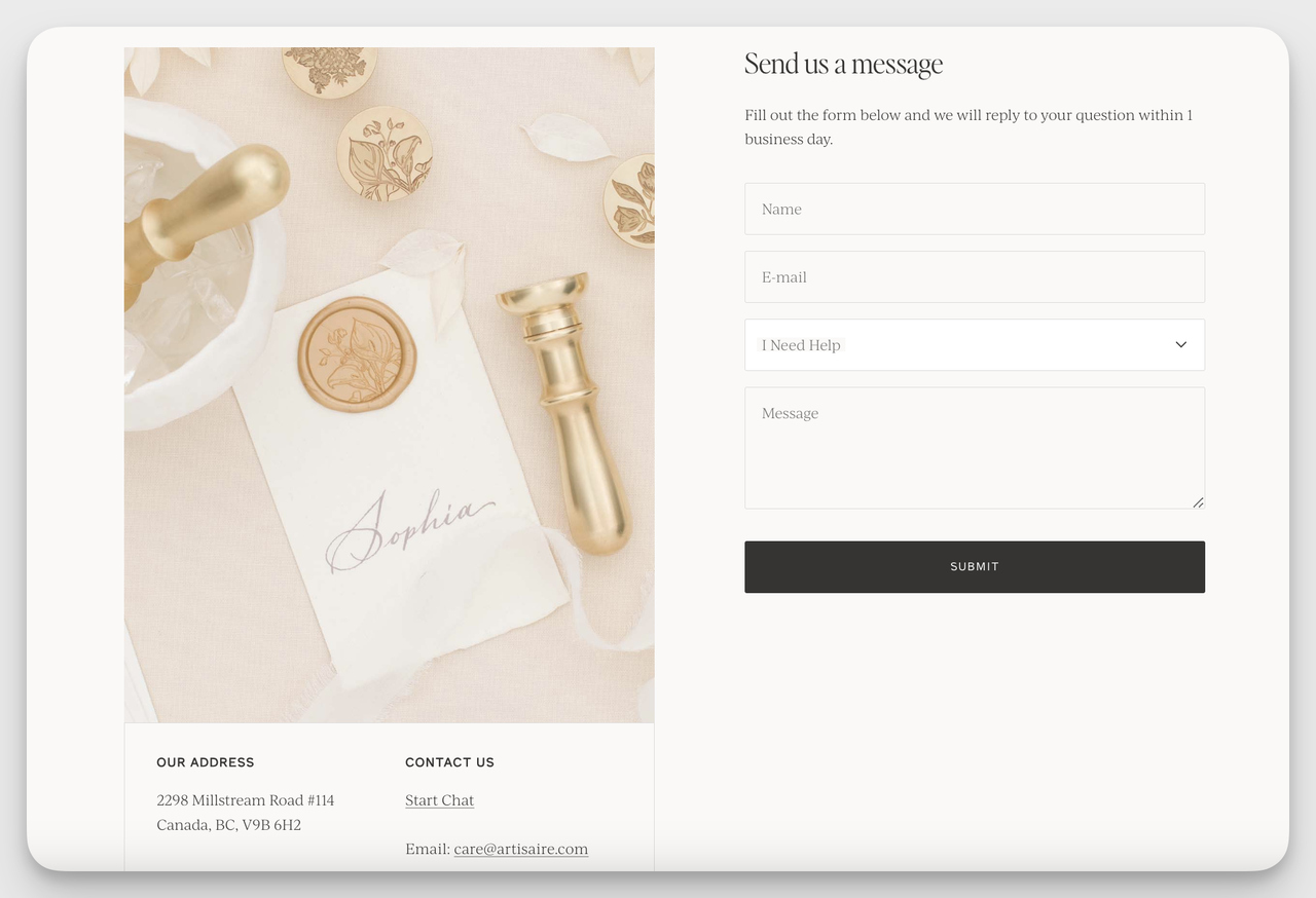 Artisaire Contact Form Example