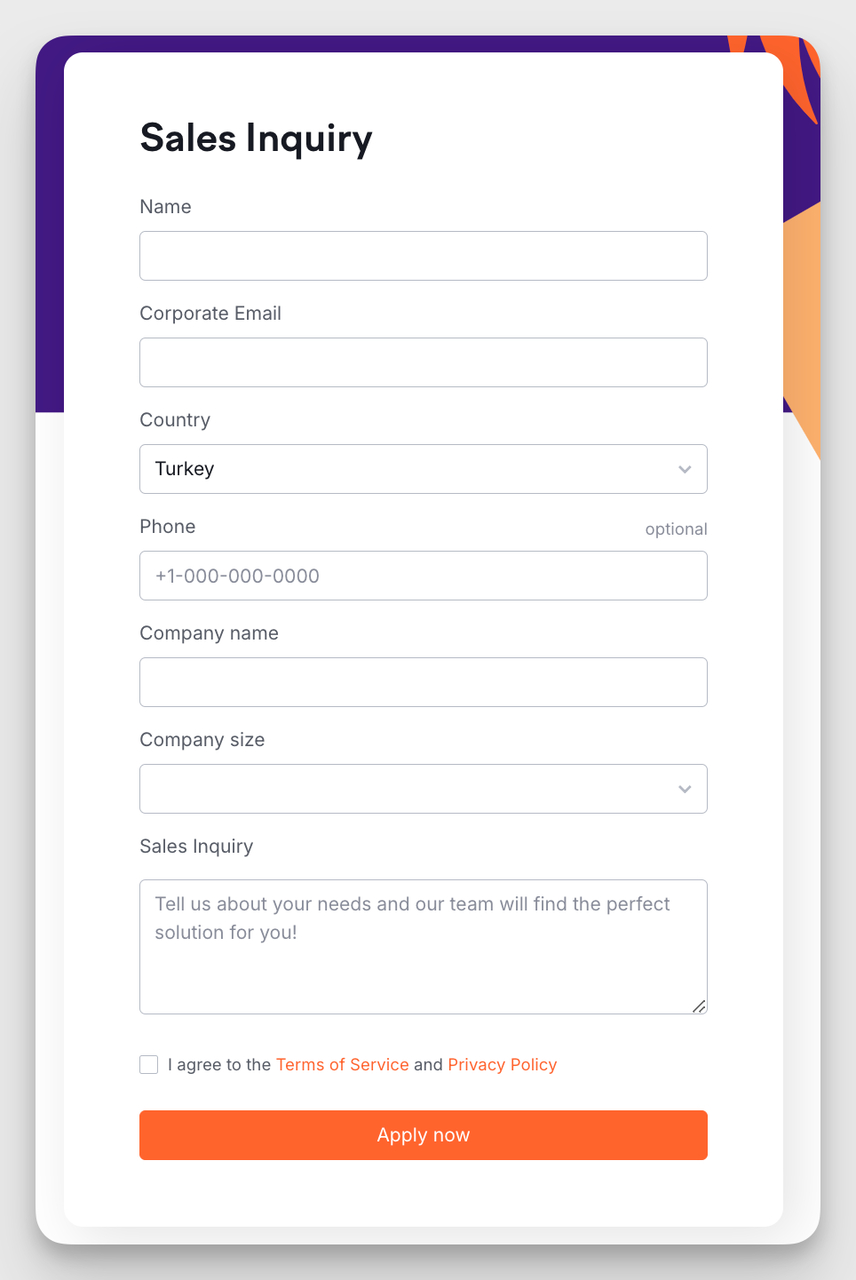 example of a sales contact form example from Semrush