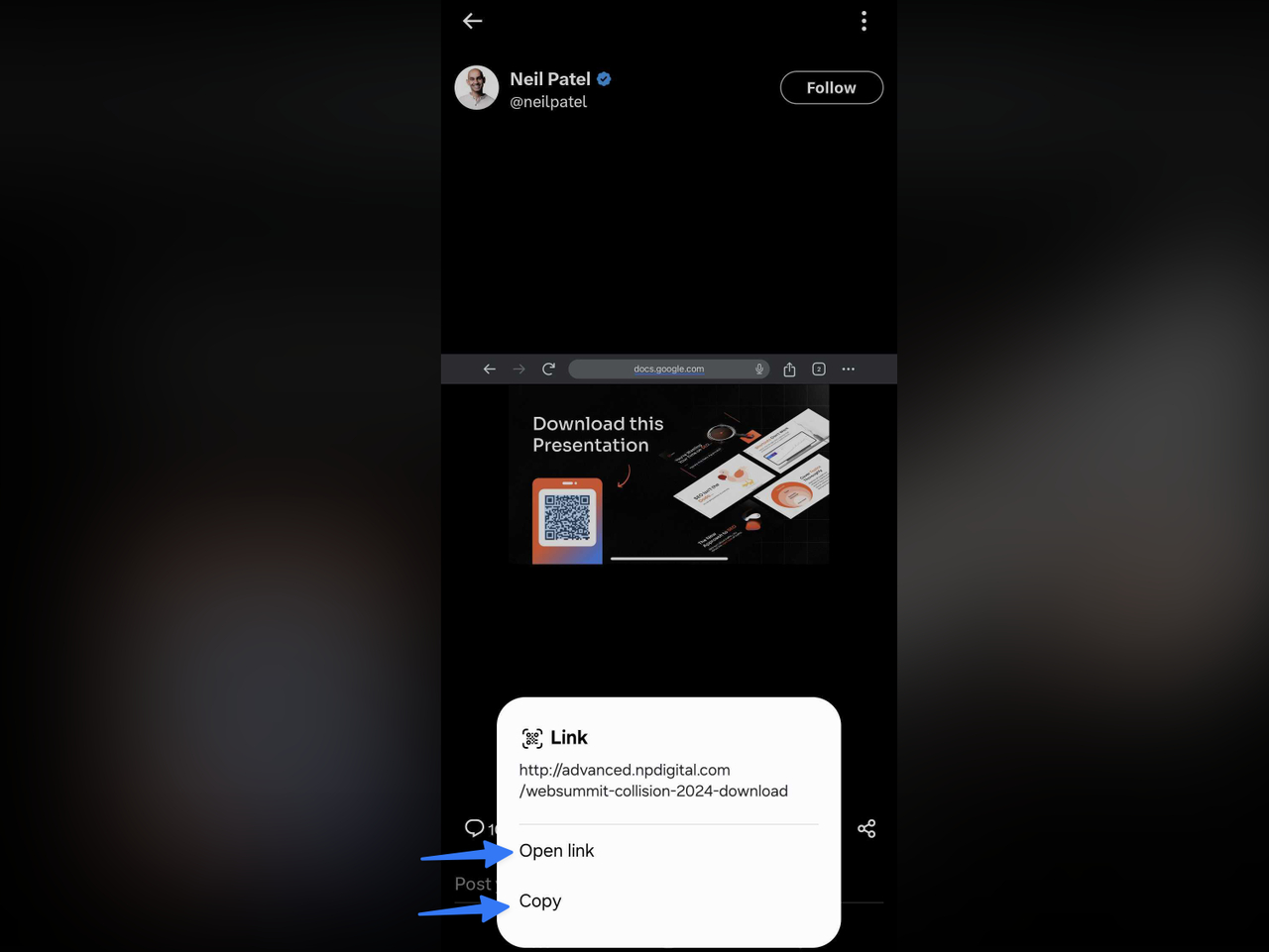 Tap (or Press and Hold) on the QR Code Area