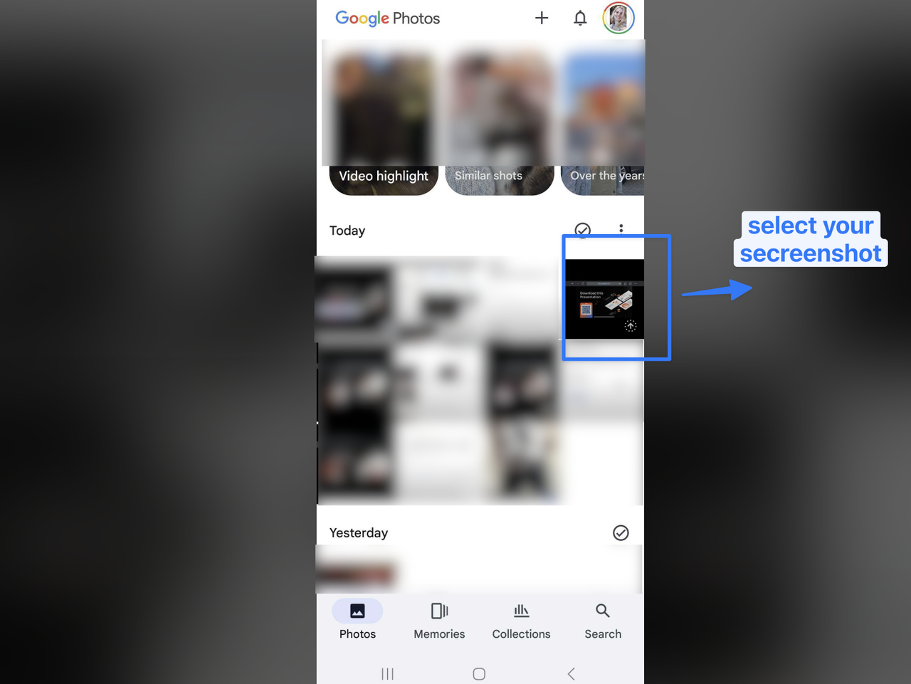 Open Google Photos and find your screenshot.