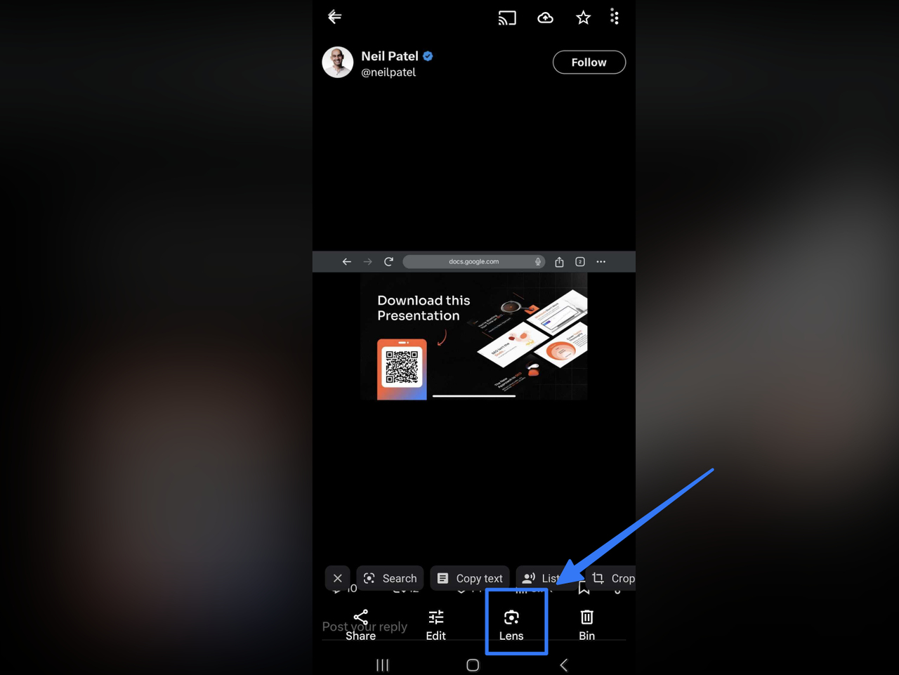 Tap the Lens Icon (usually at the bottom)