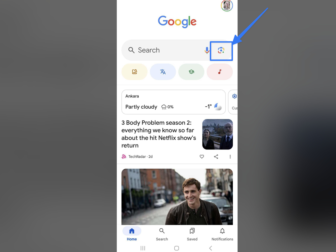 Tap the Camera (Lens) Icon