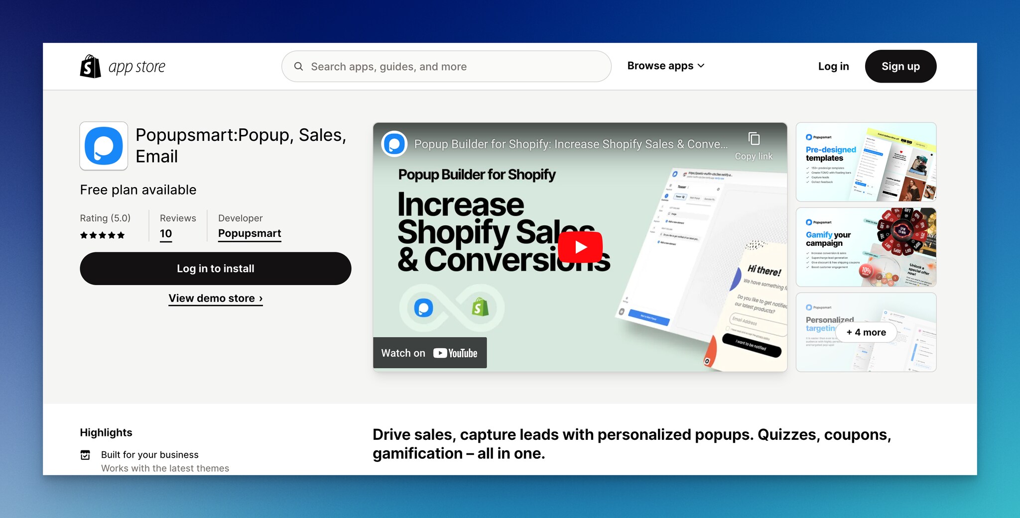 Popupsmart uygulamasının Shopify'a yüklenmesinin ilk adımını gösteren bir ekran görüntüsü