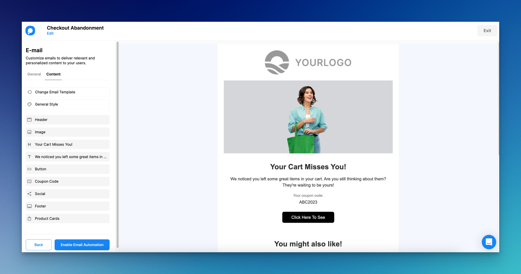 Popupsmart'ta e-posta otomasyon içeriğini özelleştirmenin ekran görüntüsü