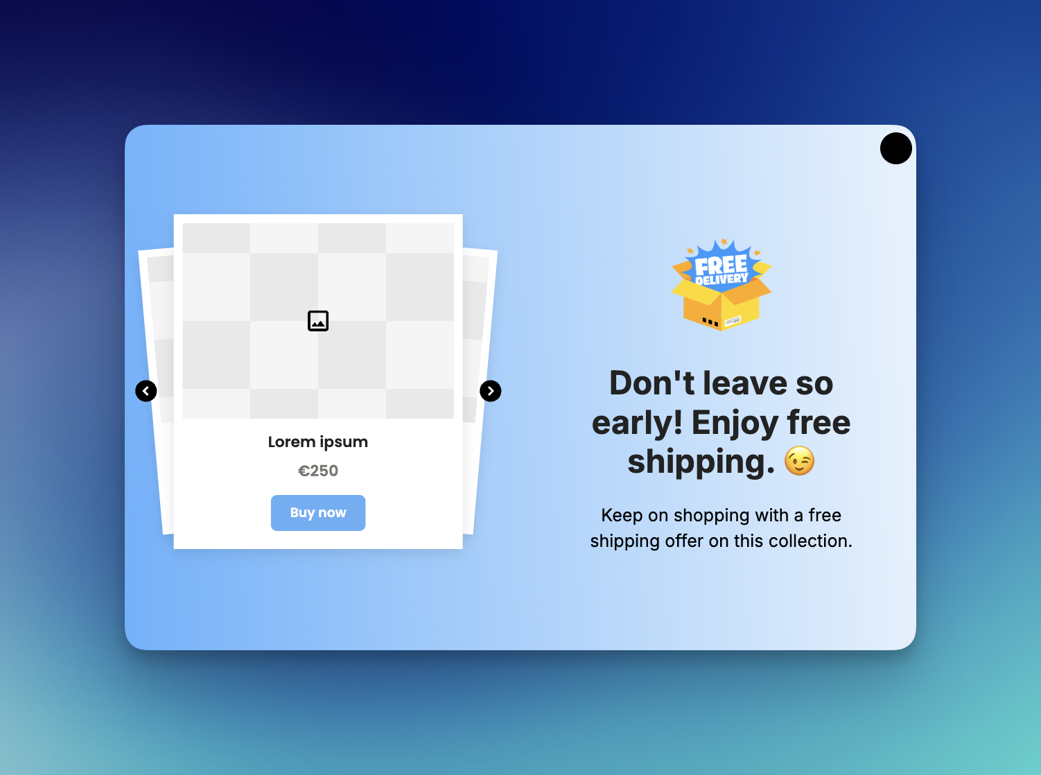 Image showing a popup from Popupsmart exemplifying "Free Shipping"