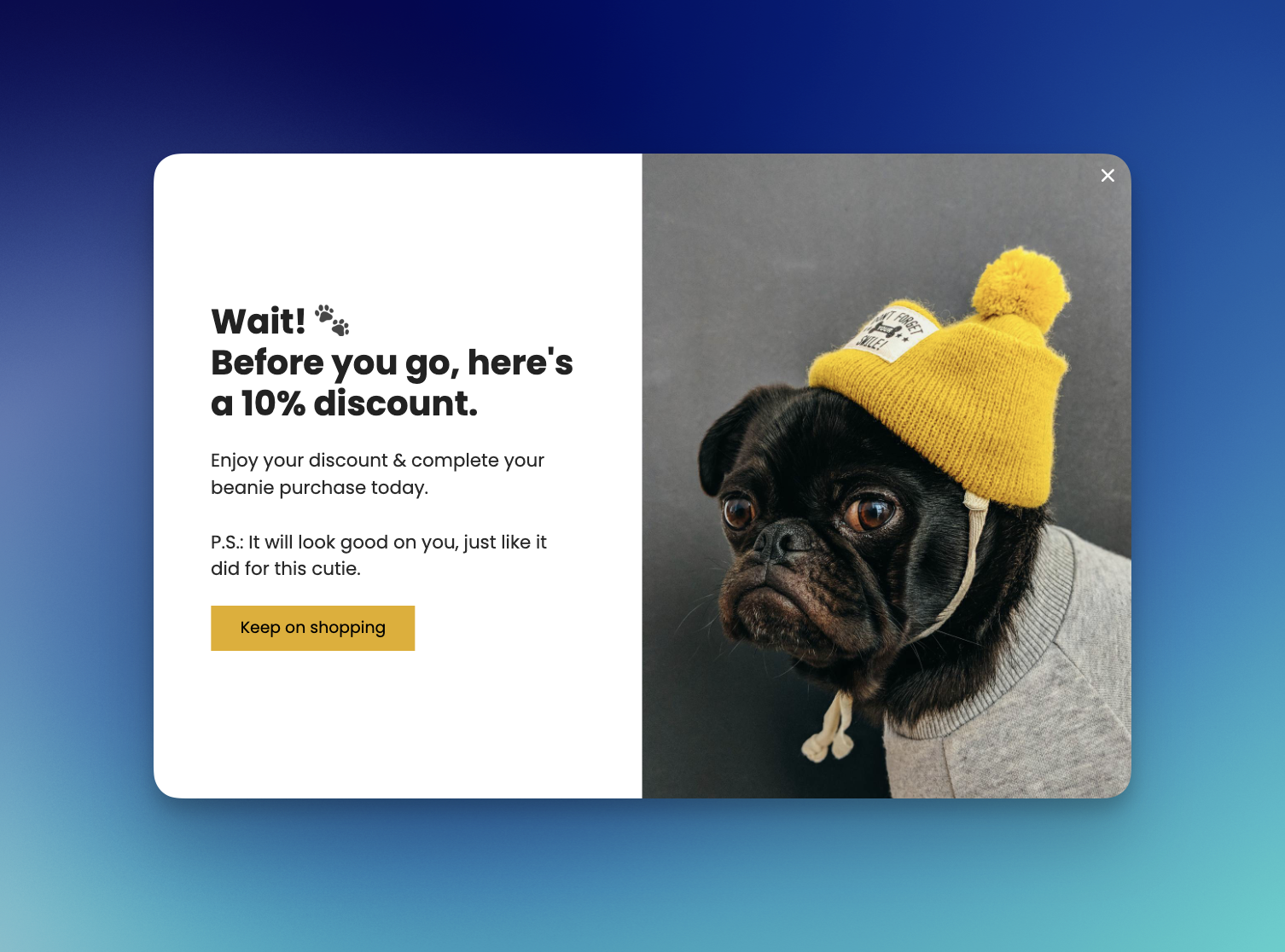 Image showing a popup from Popupsmart exemplifying "Percentage Discounts"