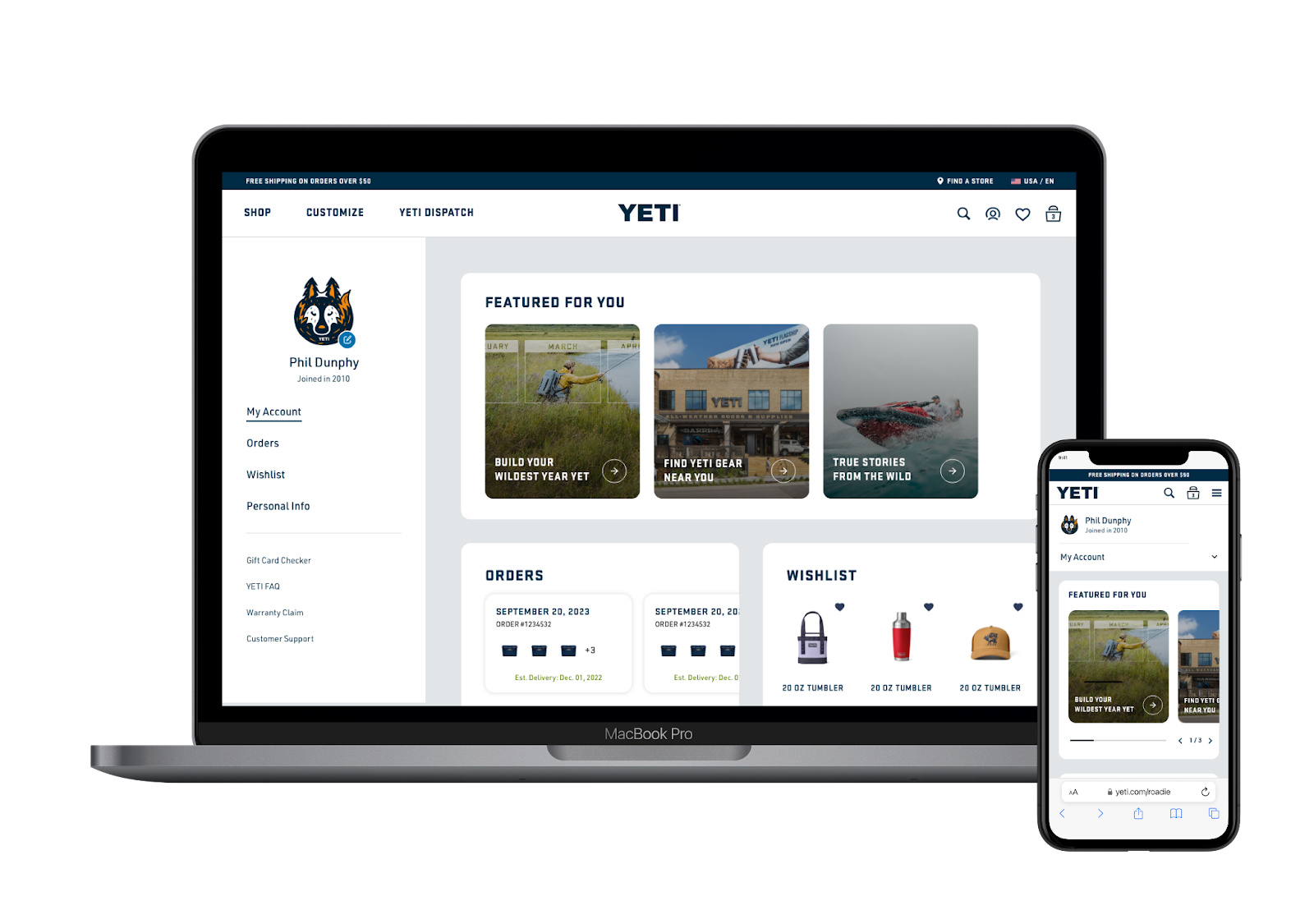 YETI's mobile website's image exemplifying responsiveness.