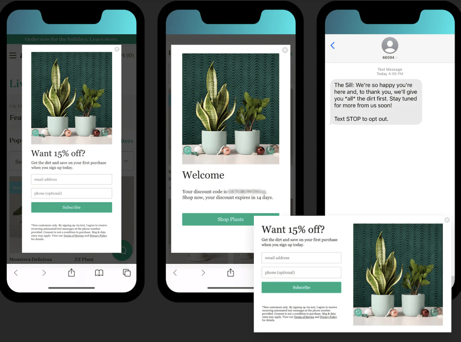 The Sill's mobile website's image exemplifying responsiveness.