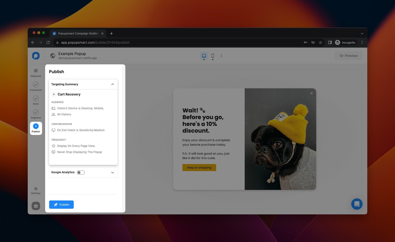 6th Step: Publish your popup