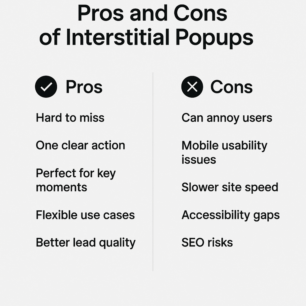 Pros and cons of interstitial popup — benefits and risks list