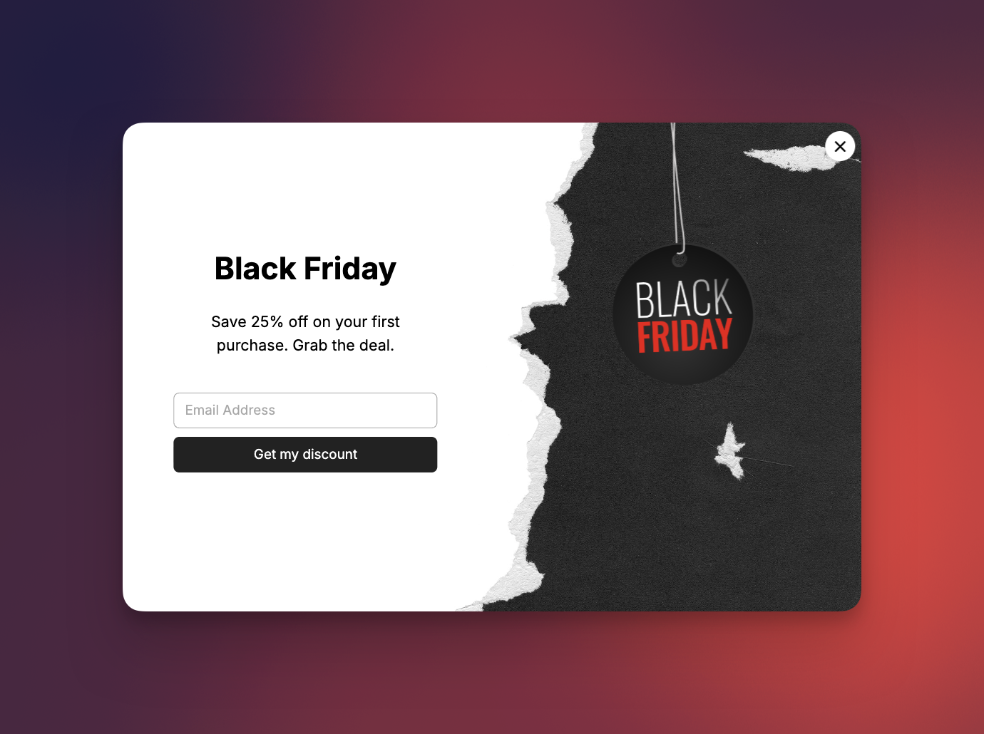 Popup Template for First Time Visitors with the Black Friday Theme
