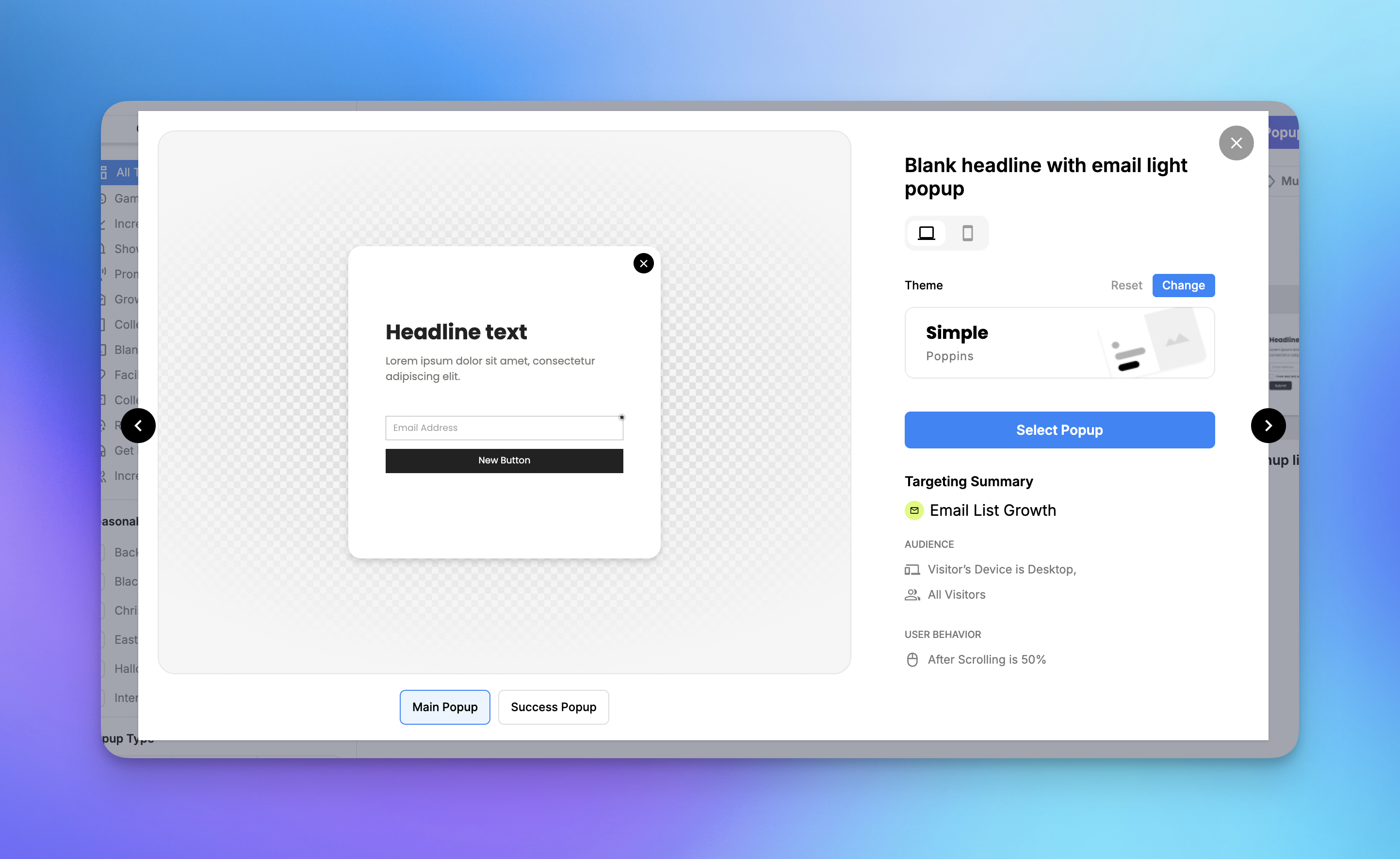 Lightbox Popup Template Showing Popupsmart Ready to Use Template