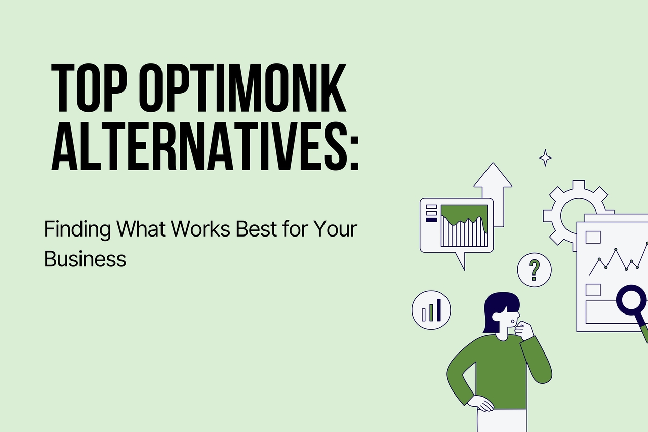 Illustration showing marketers comparing OptiMonk alternatives and popup tools for e-commerce conversion optimization.