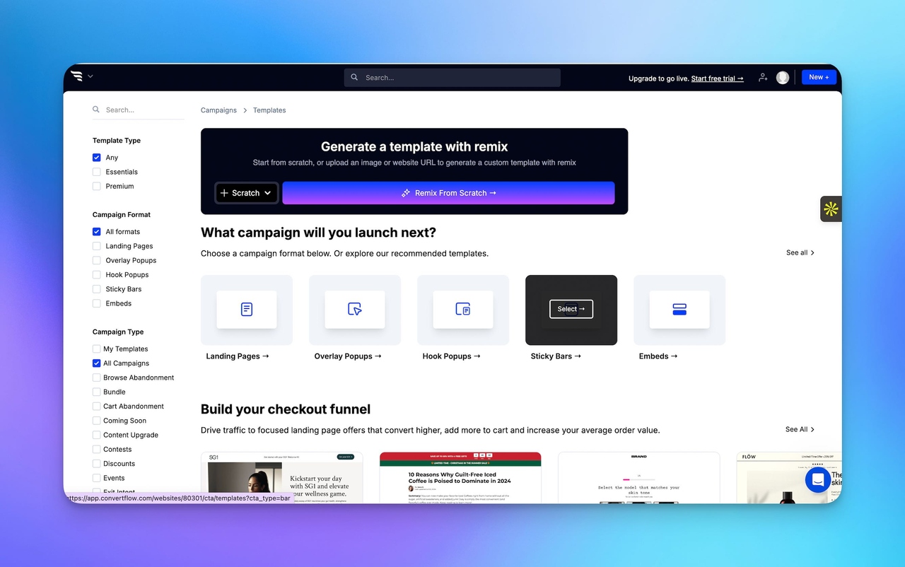 ConvertFlow's Product Interface Showing Campaign Generation Steps.