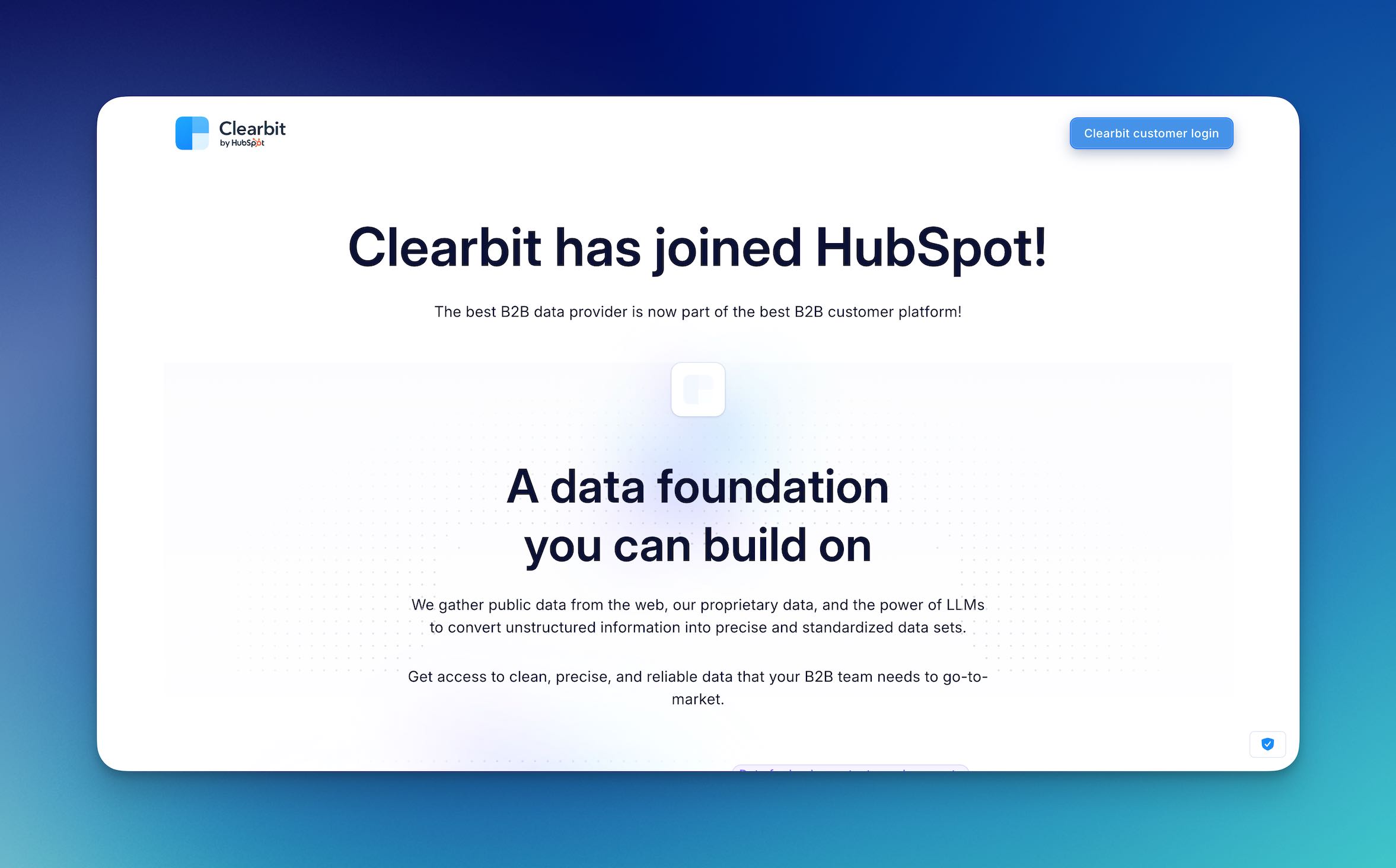 Screenshot of Clearbit's homepage showing the main dashboard and email finder features.