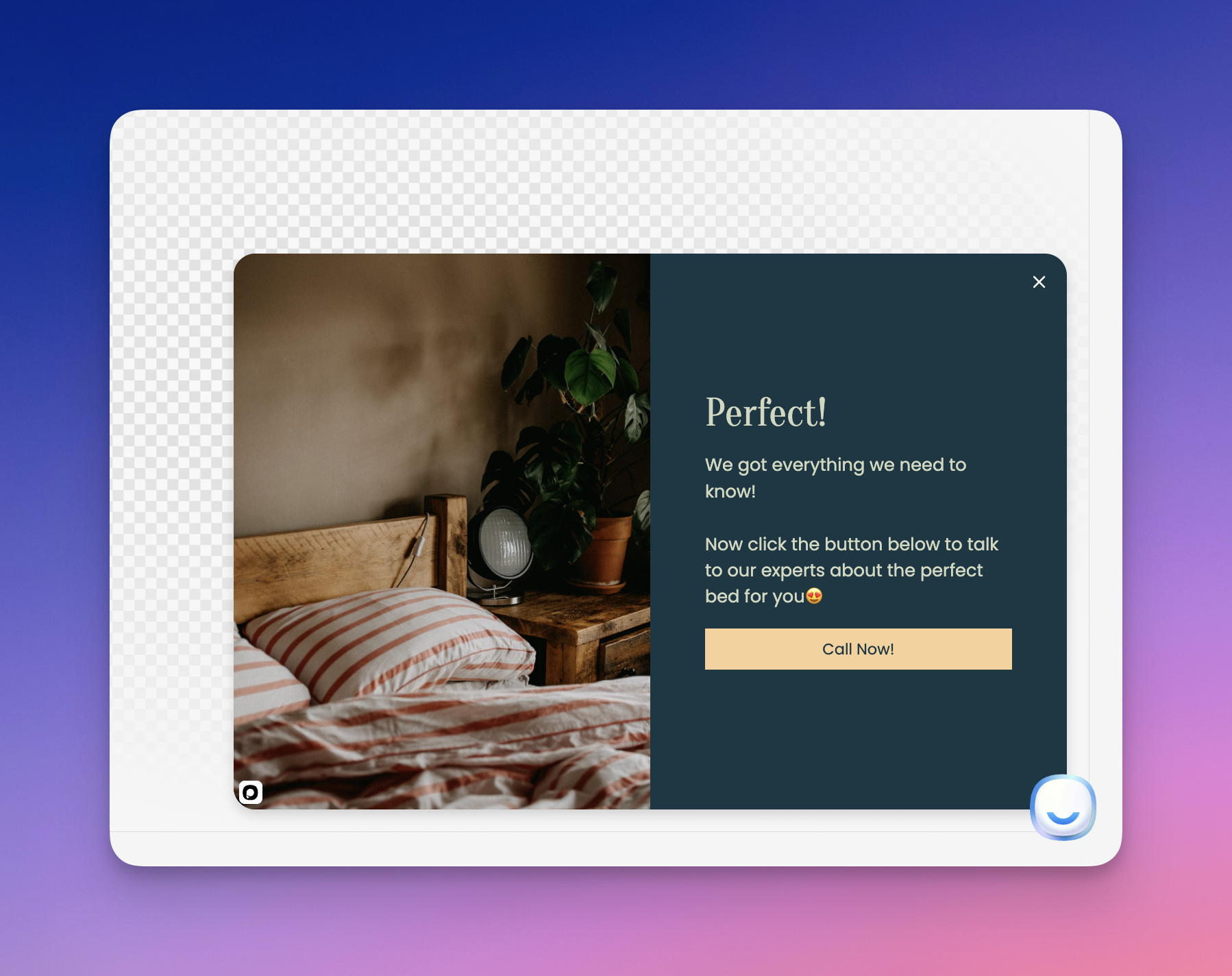 Exemplary image of a popup with a cta button