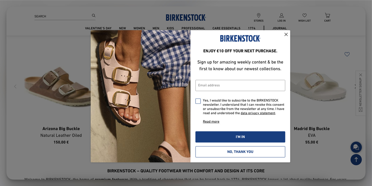 Persuasive words that sell on Birkenstock's popup