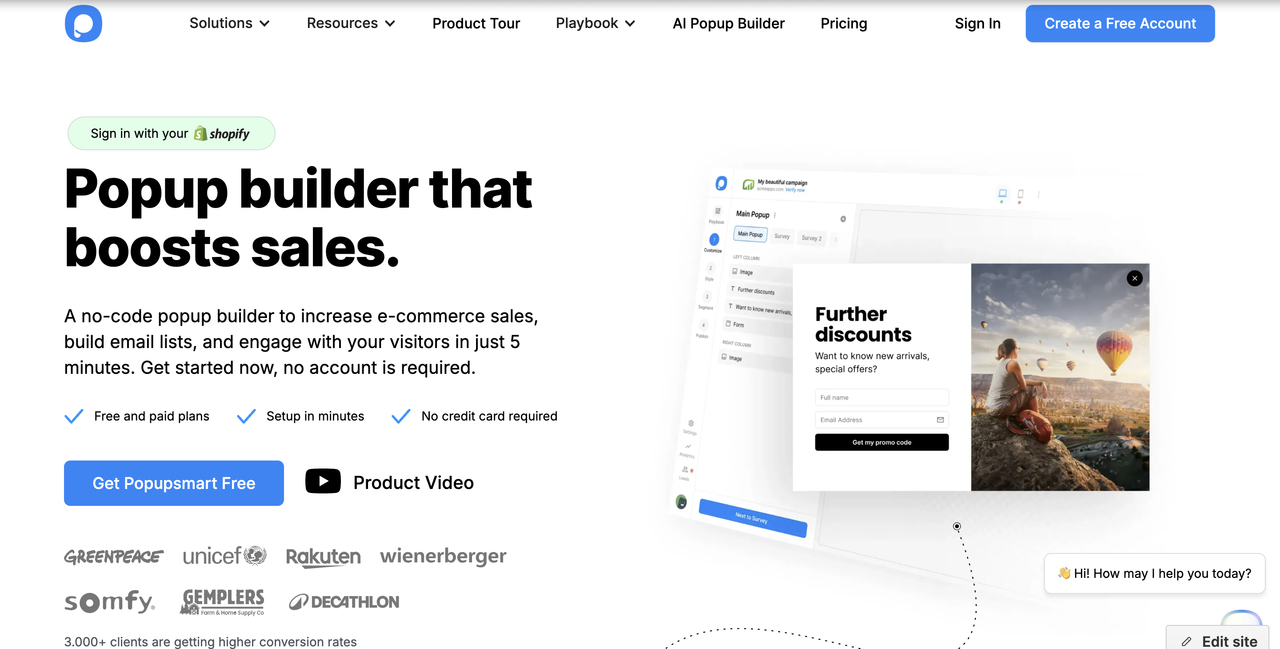 Image of Popupsmart's website page