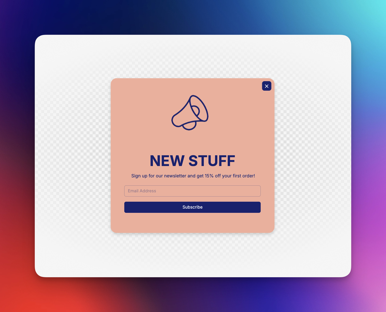 Email signup popup offering 15% off first order in exchange for newsletter subscription on an eCommerce website.