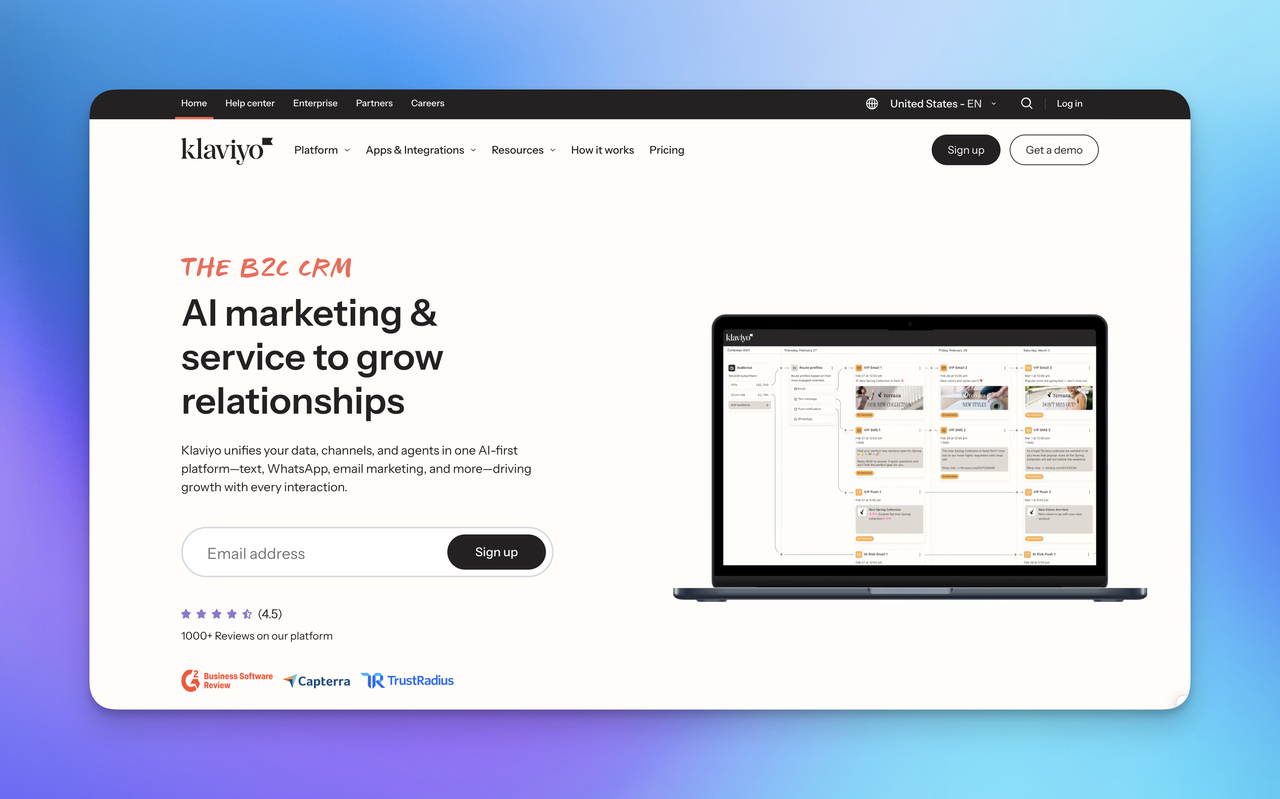 A screenshot of Klaviyo Forms' Homepage.