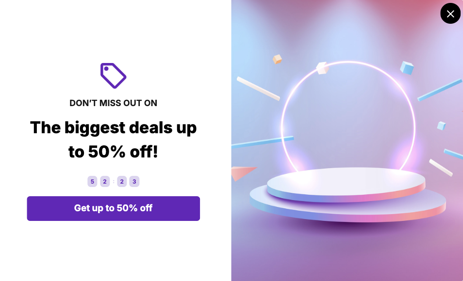 Countdown timer example with Popupsmart's popup