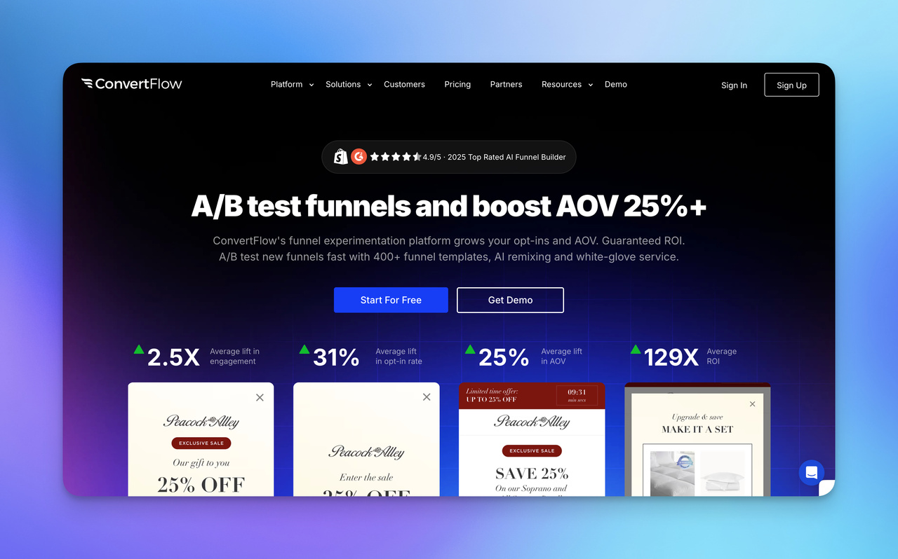 A screenshot of ConvertFlow landing page.