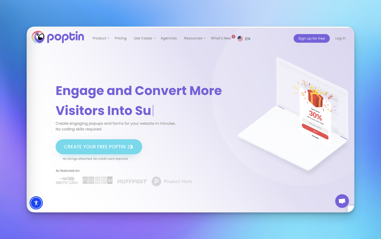 A screenshot of Poptin's landing page.