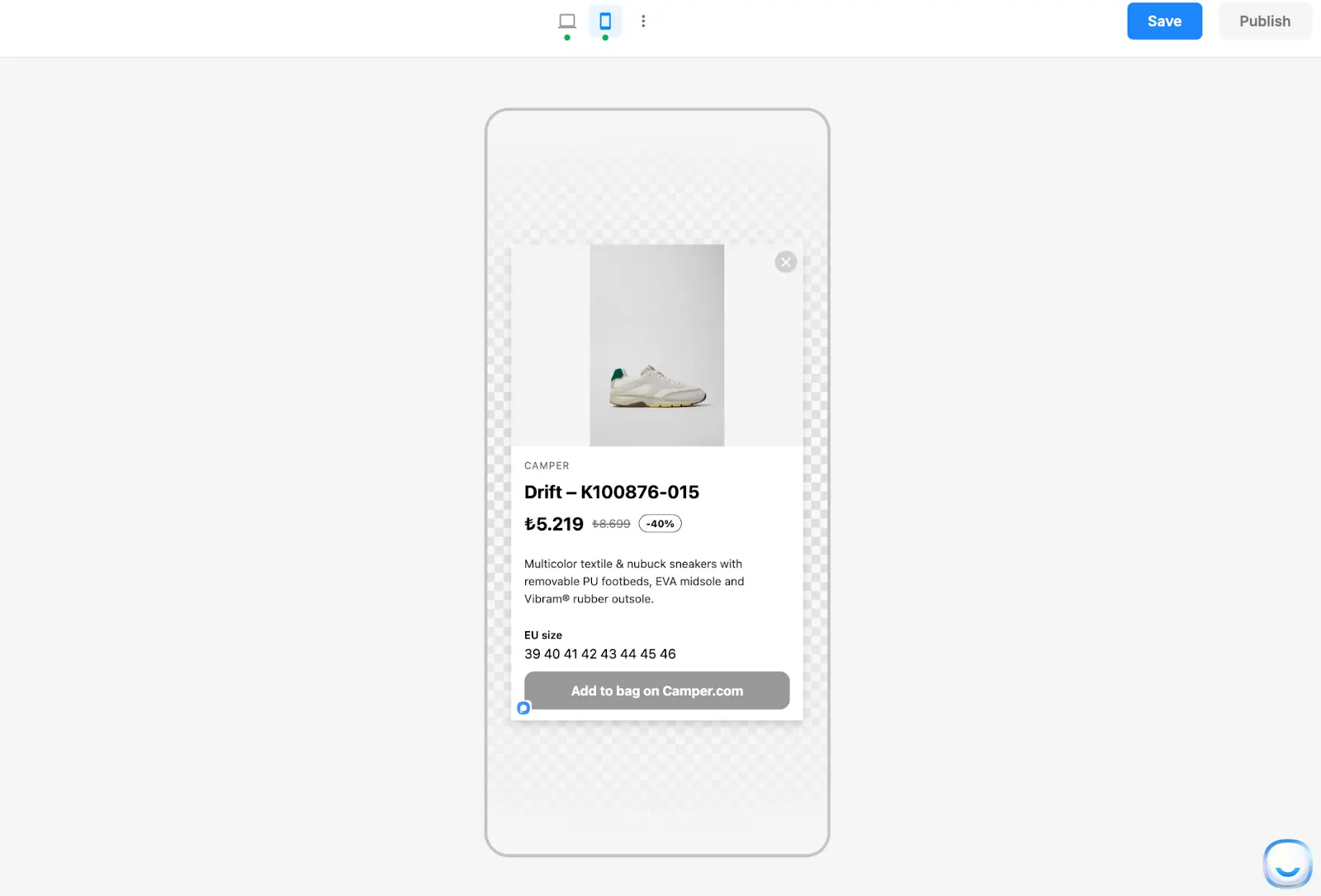Preview HTML for mobile devices on popupsmart builder