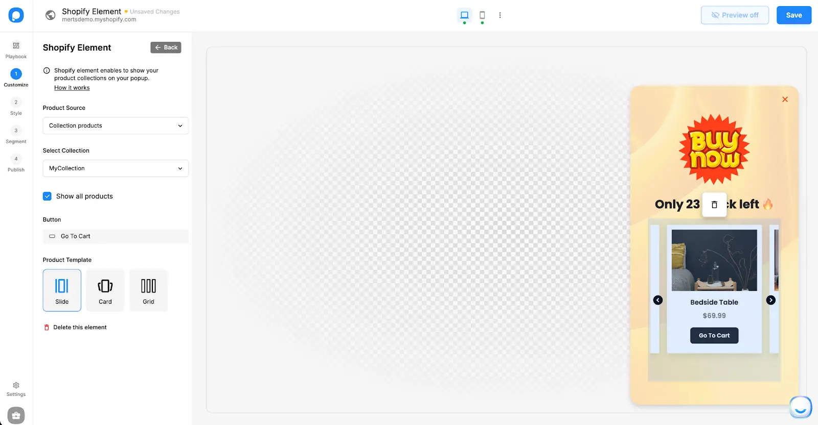 Ürün kaynağı olarak koleksiyon ürünleri seçilen Shopify öğesi