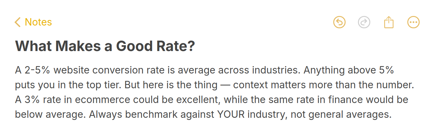 Key insight explaining what makes a good website conversion rate across different industries