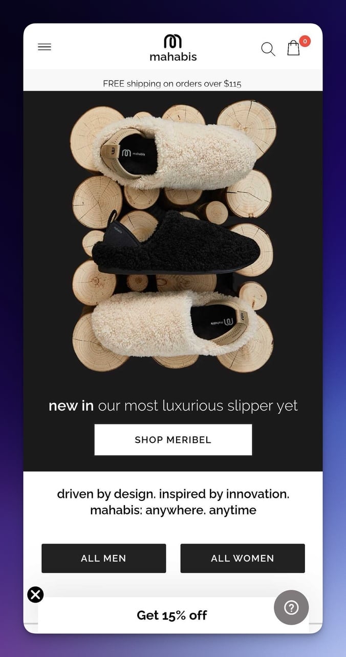 Mahabis mobile landing page example with lifestyle photography and minimal CTA design