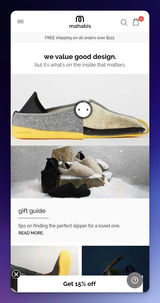Mahabis mobile page interactive color selection element for product customization