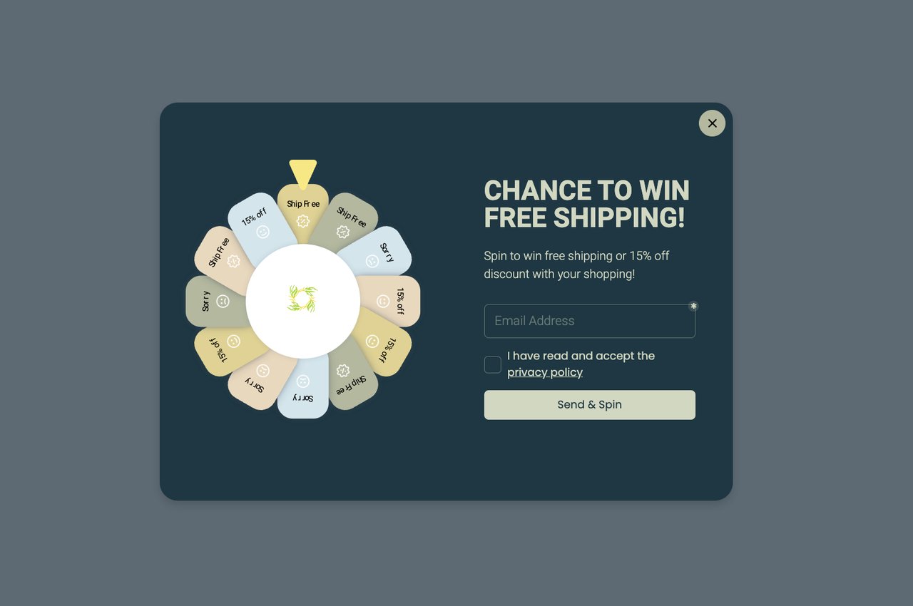 Popupsmart gamified spin-to-win discount popup collecting email addresses for sign-up