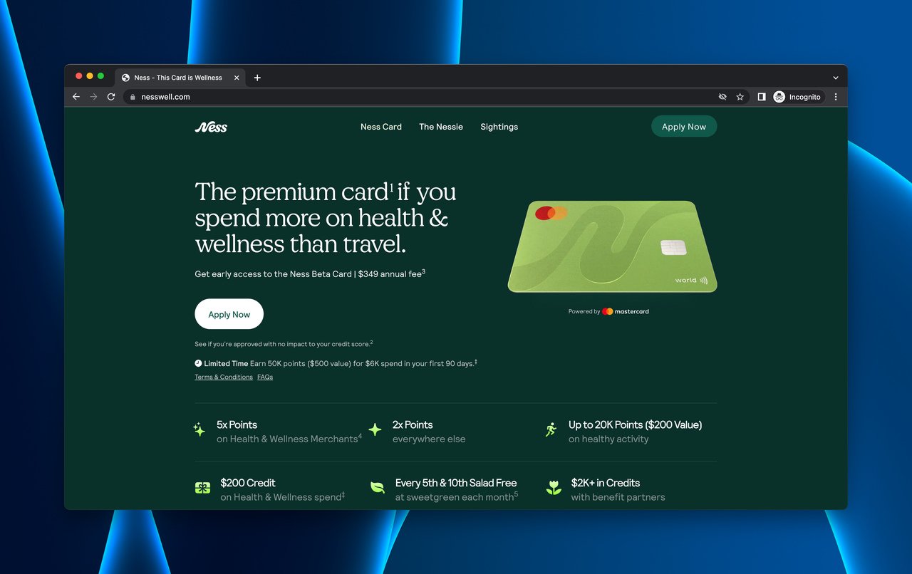 Nesswell Ness Card coming soon landing page with green wellness-themed design and beta signup CTA