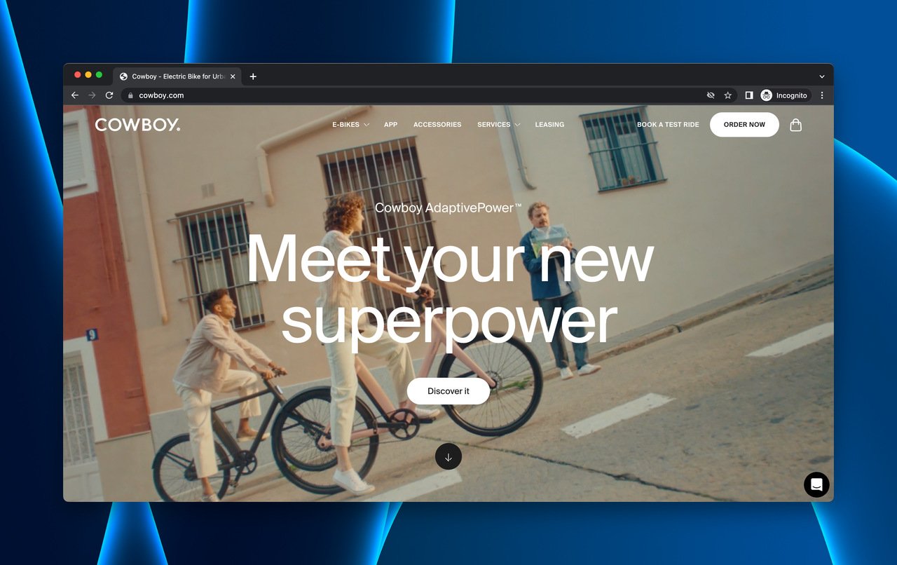 Cowboy electric bike coming soon landing page with interactive above-the-fold design and test ride CTA