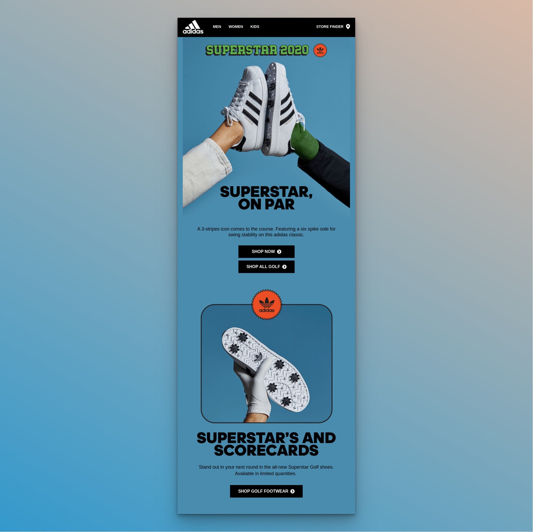 Adidas golf collection new arrival email with product image and short description