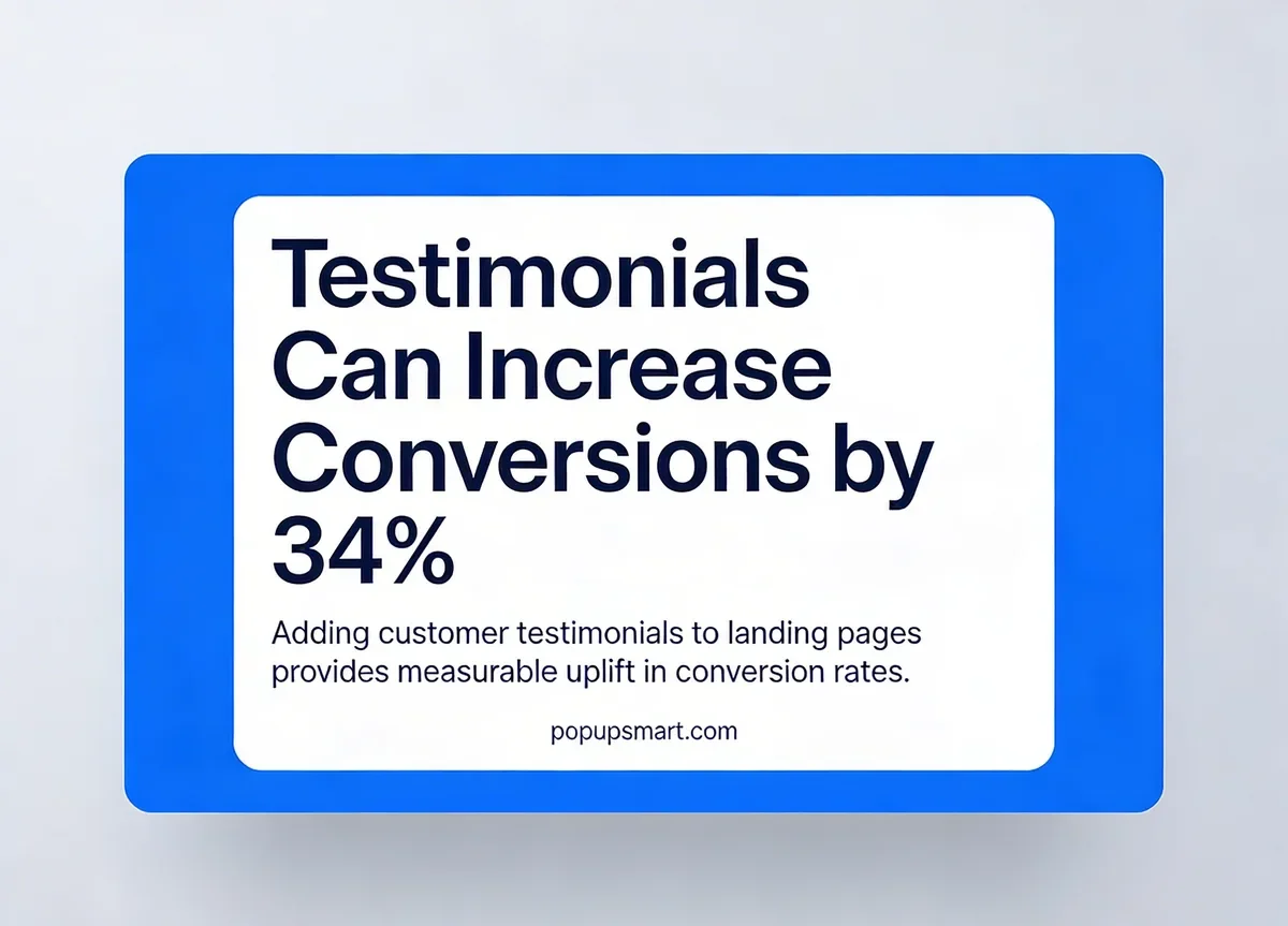 Social proof statistic showing testimonials can increase conversions by 34%