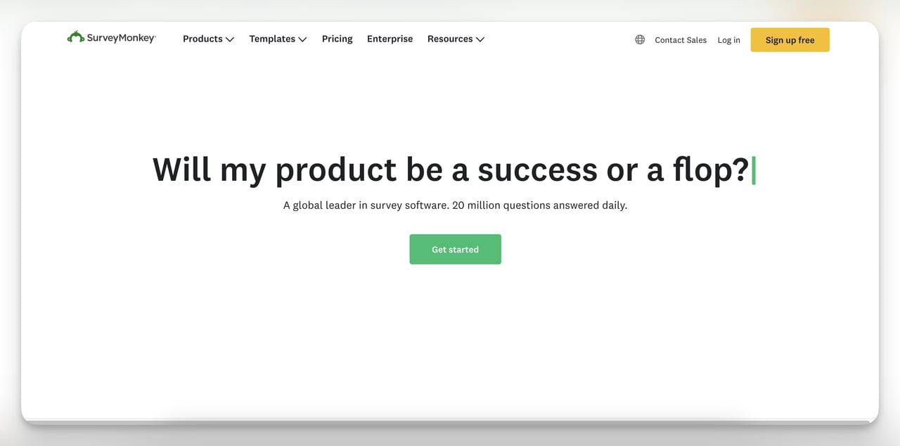 SurveyMonkey homepage showing survey creation tools