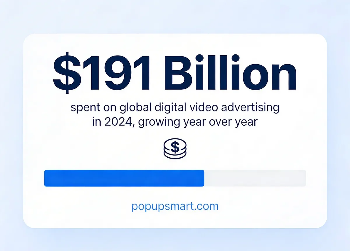 Stat card showing 191 billion dollars spent on global digital video advertising in 2024
